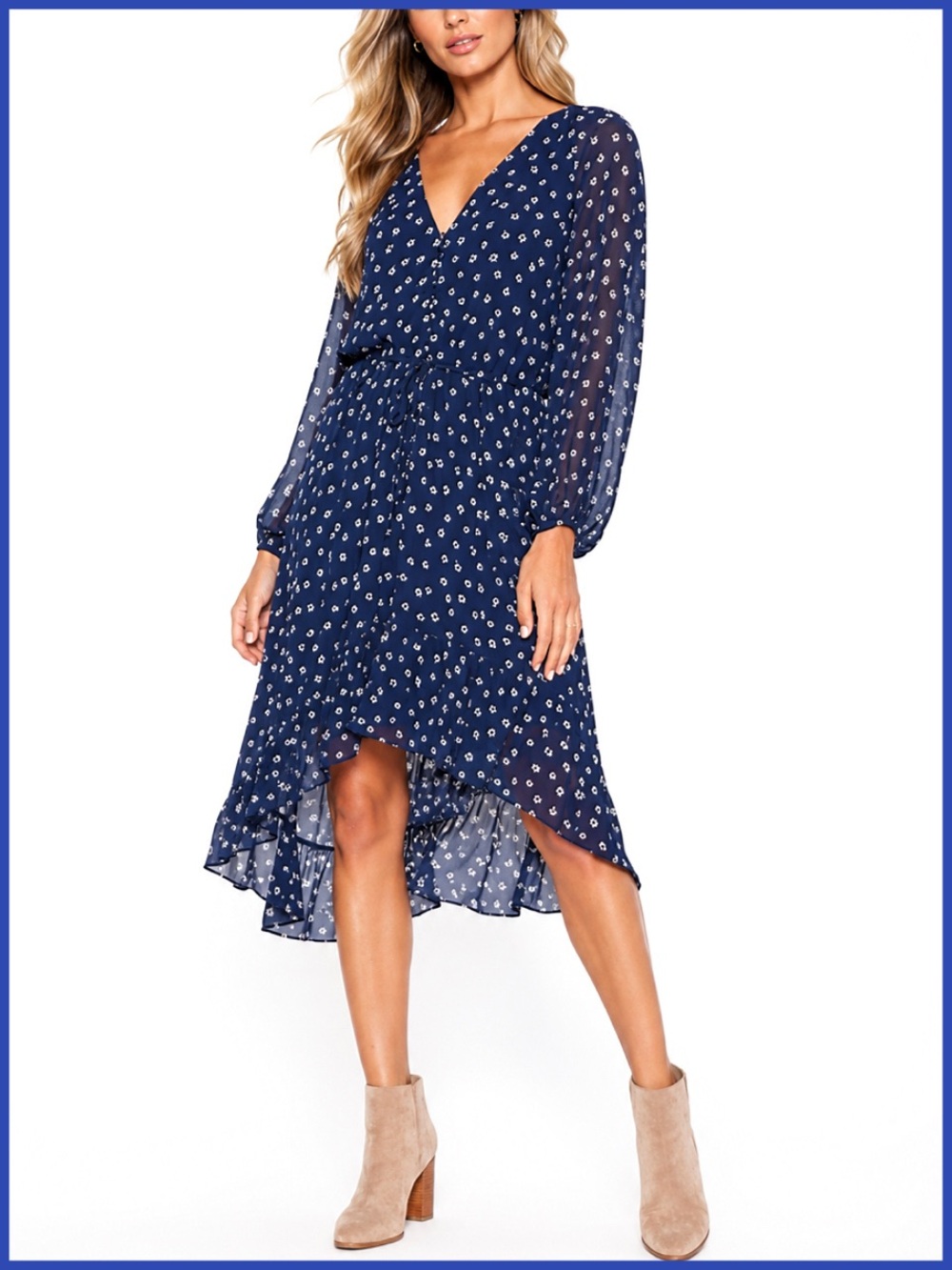 Joie Floral Silk Blue and White Asymmetrical Dress